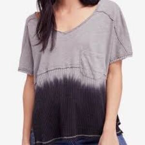 WE THE FREE PEOPLE Sun Dial Dipdye T Shirt Short Sleeve Ombré Grey Small